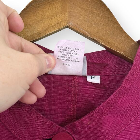 Hot Cotton Magenta Pink Linen Button Front Jacket Blazer Womens Size M Pockets - Picture 3 of 9